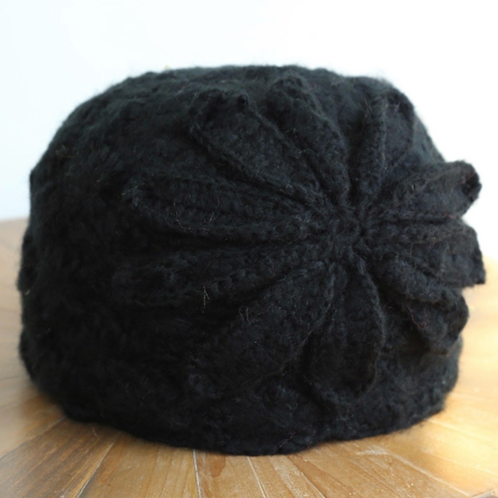Black Hand Crocheted Beanie Hat